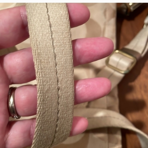 Coach Cream Silver Shoulder Bag with Monogram Striped Accent 10x12 - Picture 8 of 10